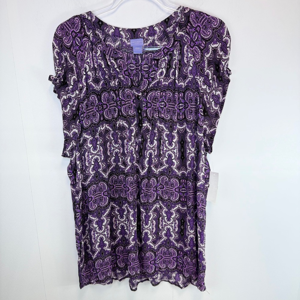 Laura Scott Woman Peasant Top Crepon S/S Purple Paisley‎ Blouse 2X Whimsigoth